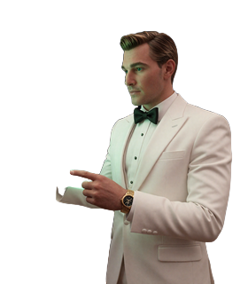 BillionaireSpin Casino Maskot im Penthouse mit Casino-Spielen